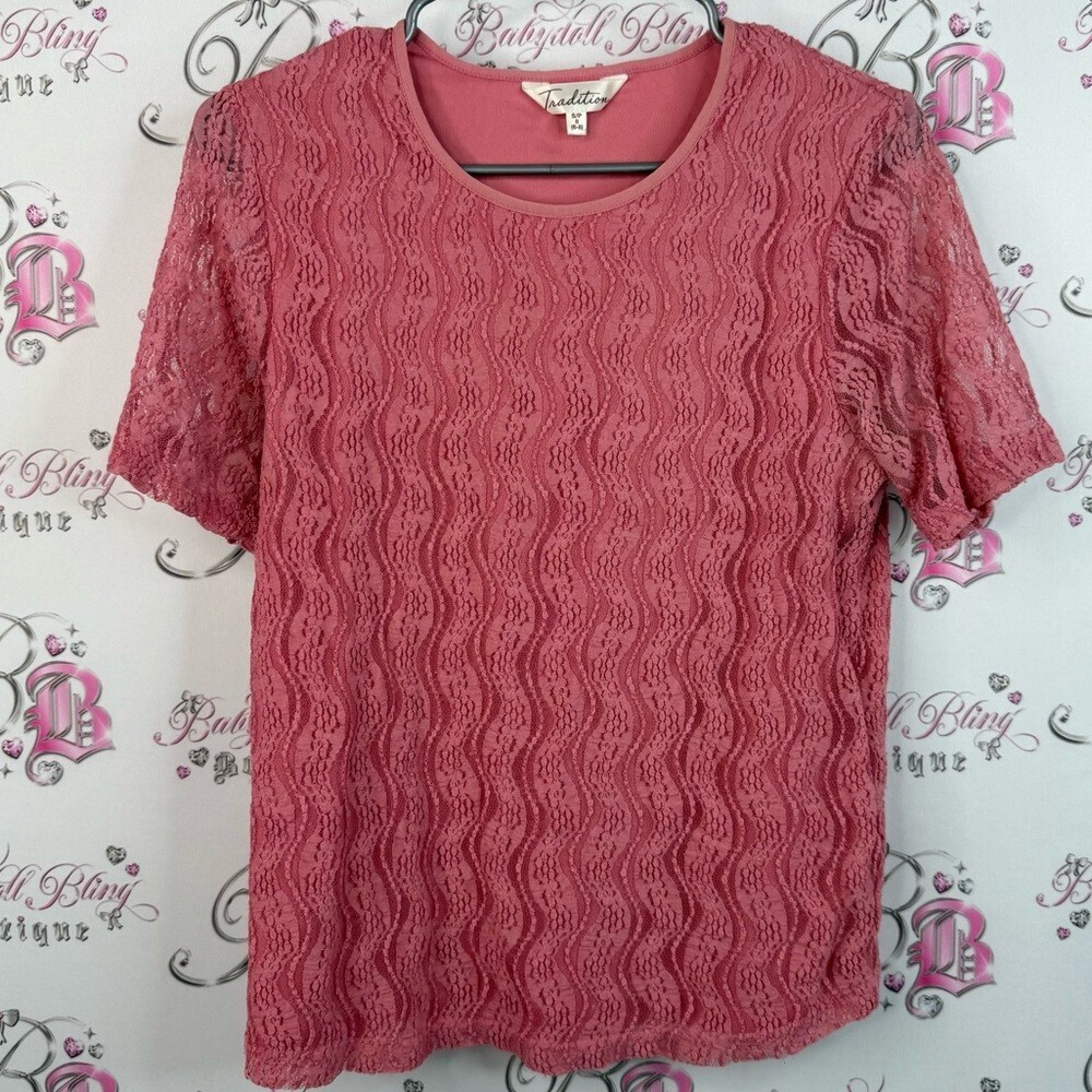 Tradition T-shirt Lacie floral blush rose Pink Lace Top stretchy shirt